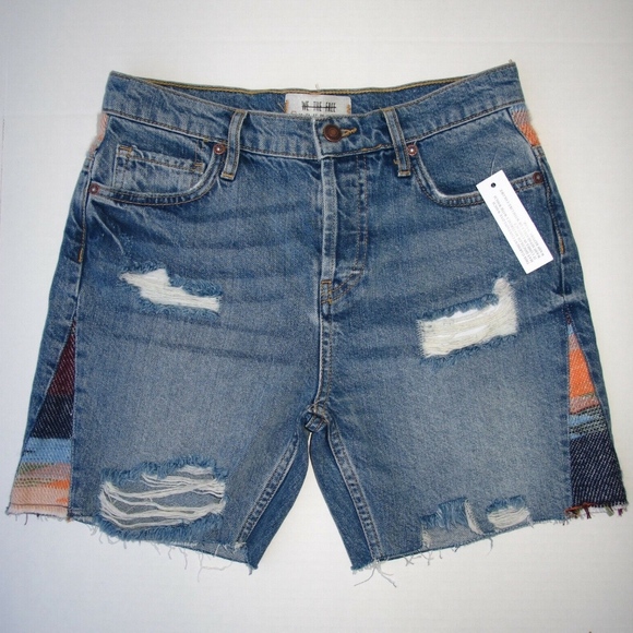 Free People Boho Jean Shorts NWT 24 Tapestry Inset - Picture 2 of 7